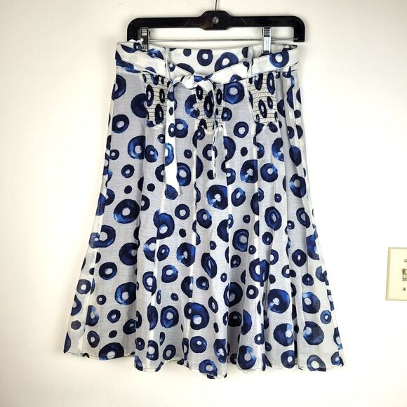 Gerard Darel Dresses & Skirts - Gérard Darel Women's White Blue A-line Flare Skirt 6 cotton silk artsy party